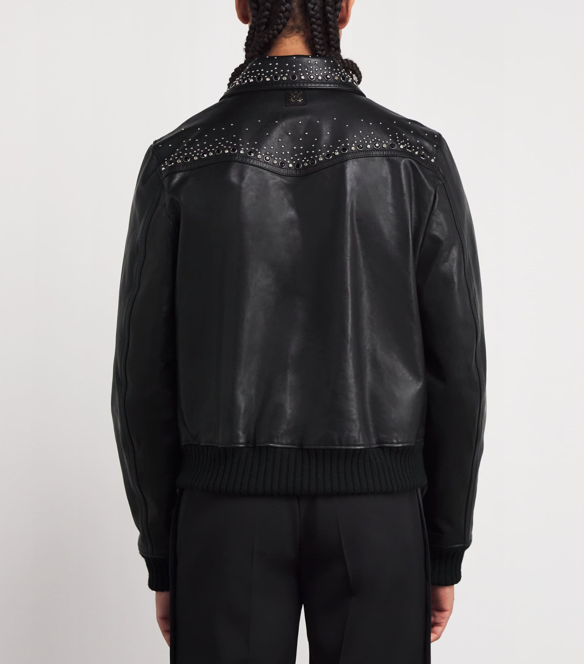 Black Leather Crystal-Embellished Jacket