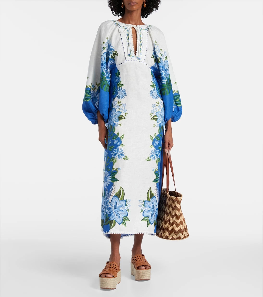 Farm Rio - Printed puff-sleeve linen maxi dress