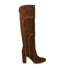 Beige Suede Panelled Knee-High Boots 45