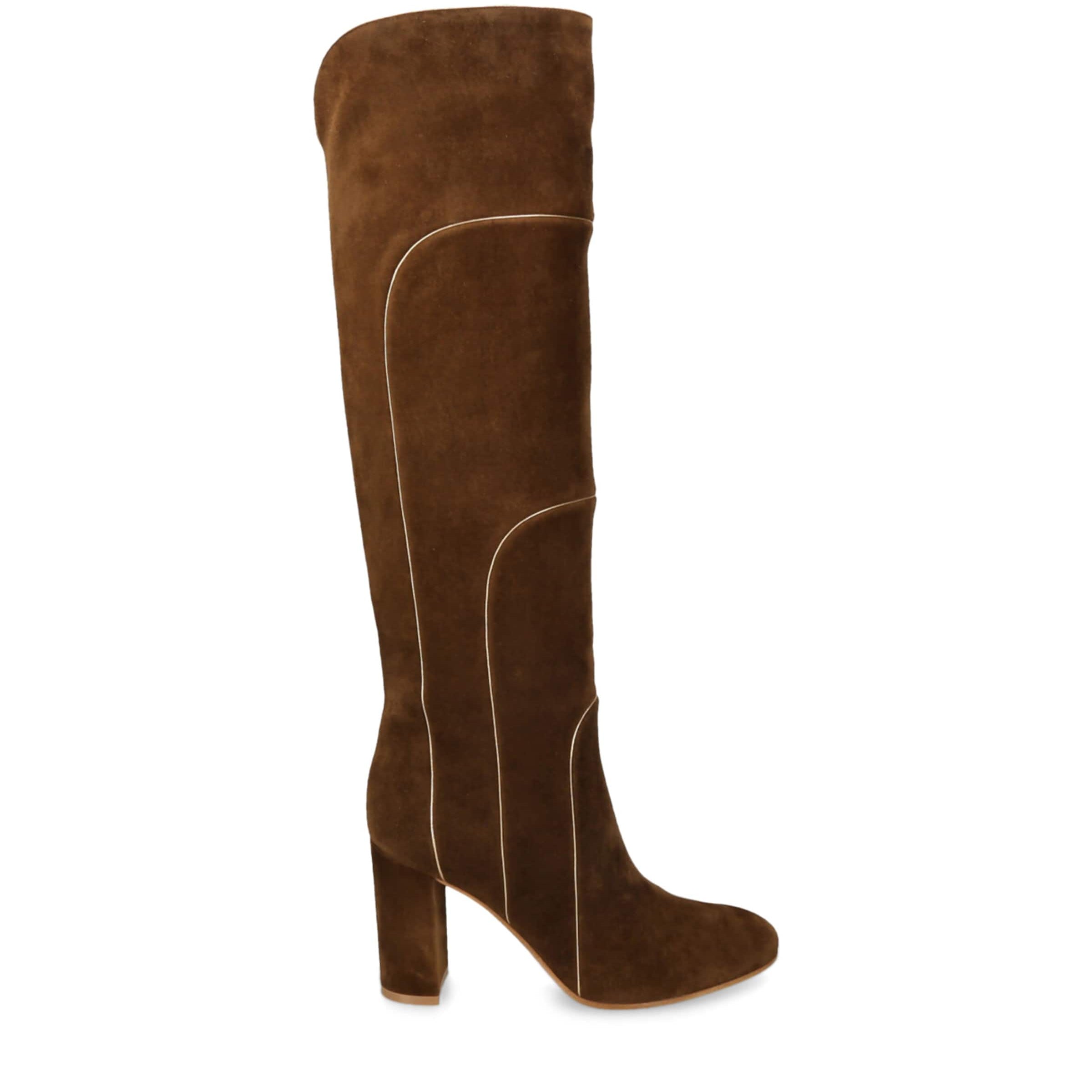 Beige Suede Panelled Knee-High Boots 45