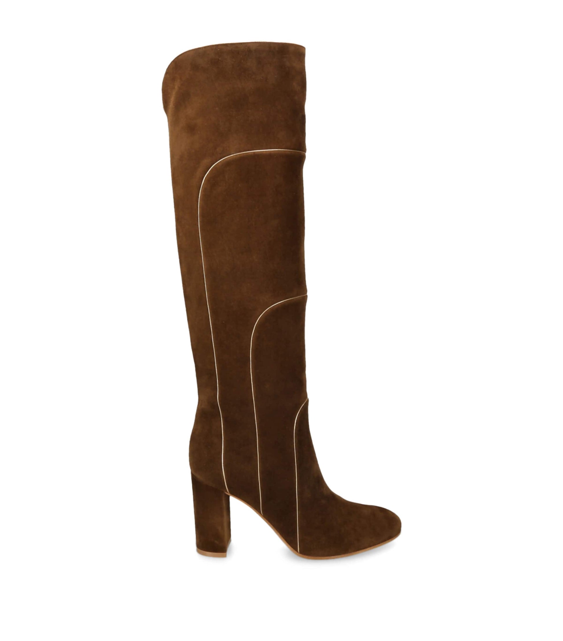 Beige Suede Panelled Knee-High Boots 45