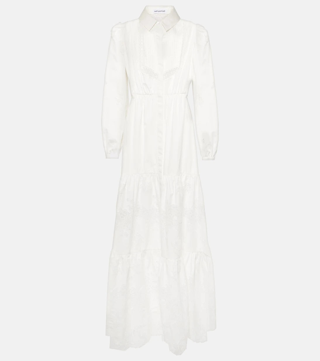 Self-Portrait - Lace-trimmed cotton maxi dress