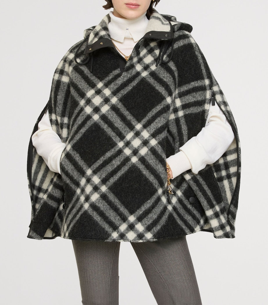 Burberry Black Wool Check Poncho