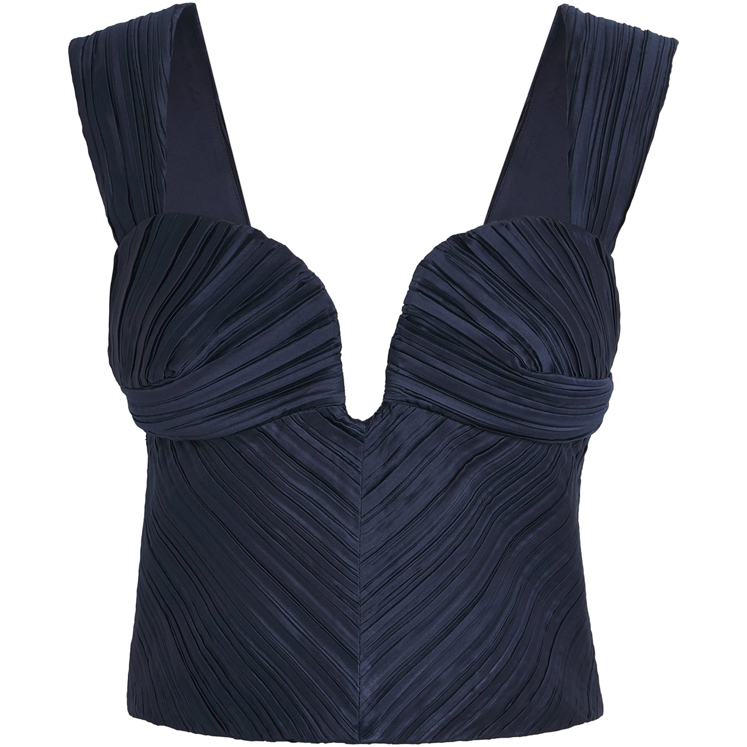 Cult Gaia Blue Plissé Kaitlin Crop Top