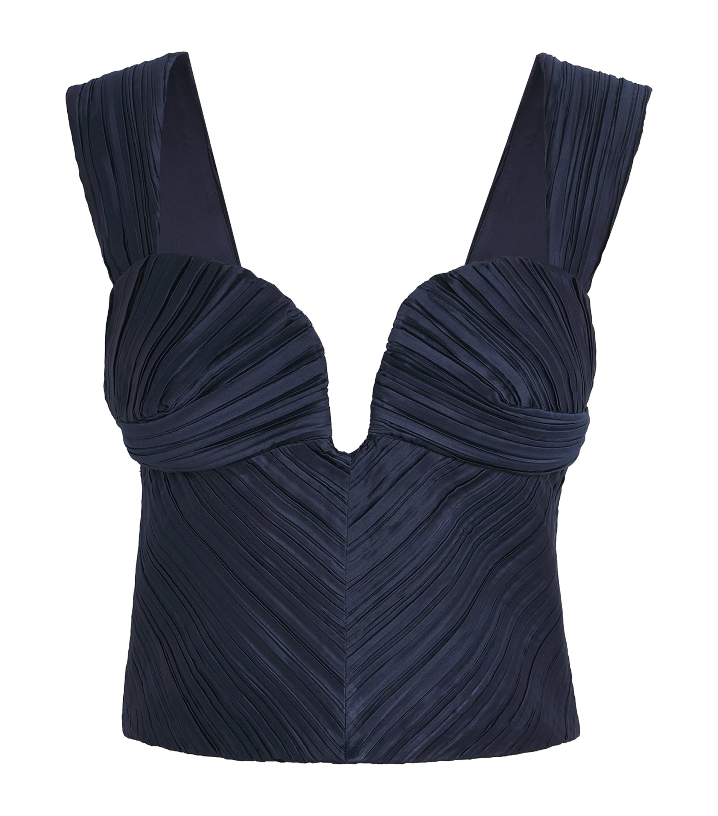 Cult Gaia Blue Plissé Kaitlin Crop Top