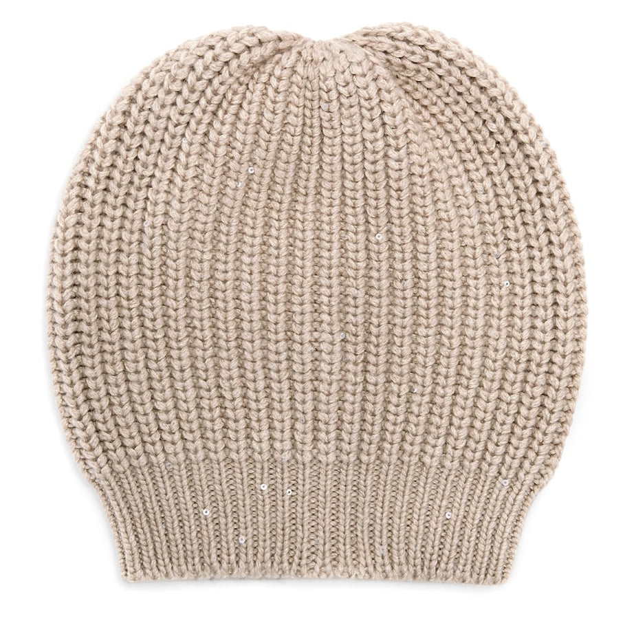 Brunello Cucinelli Beige Cashmere-Silk Embellished Beanie