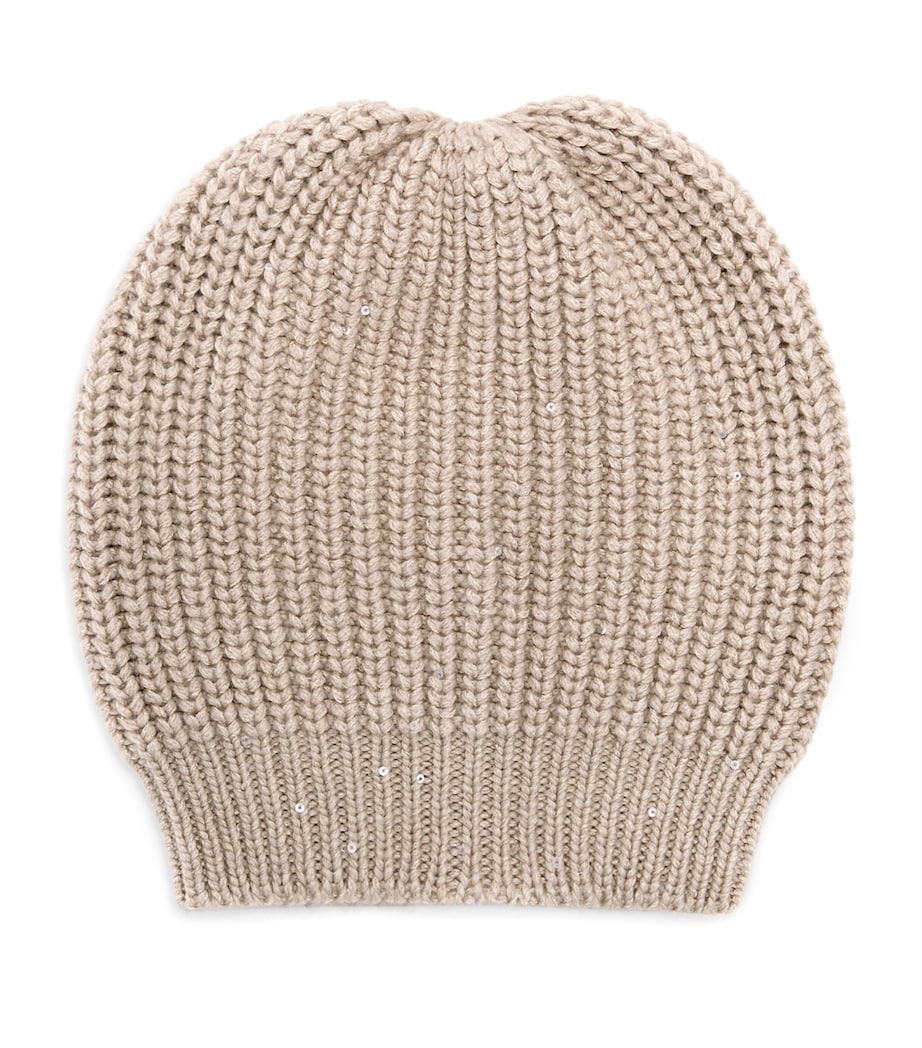 Brunello Cucinelli Beige Cashmere-Silk Embellished Beanie