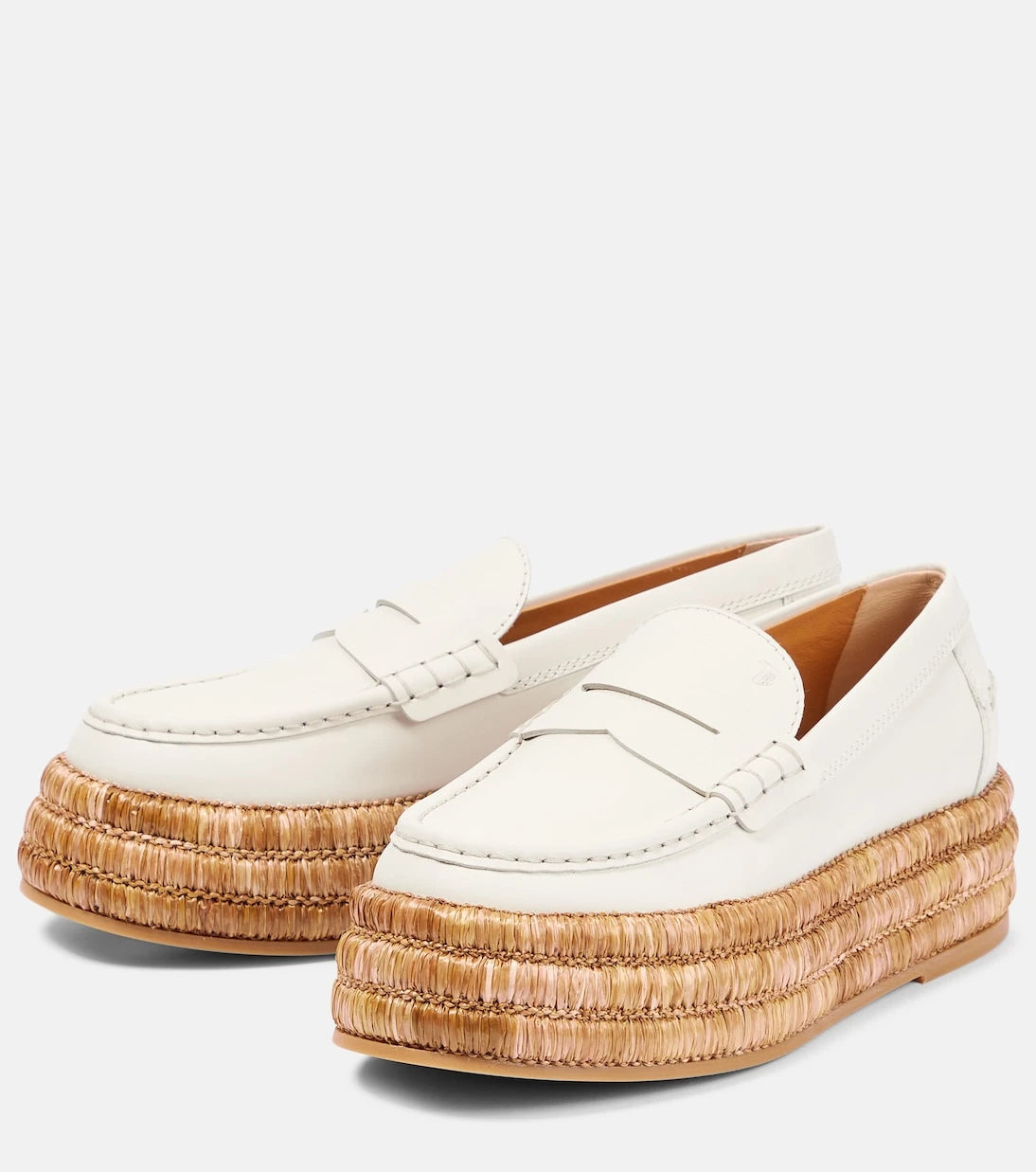 Tod's - Leather and raffia platform loafers