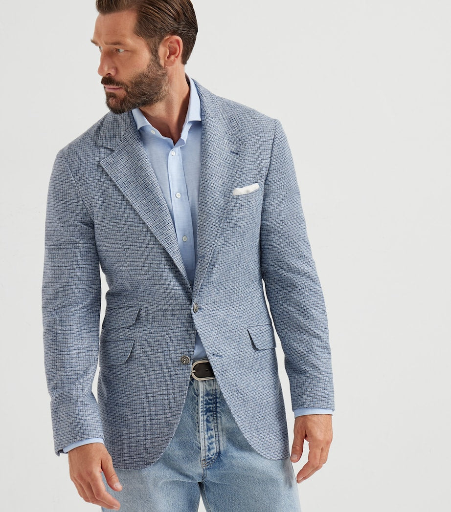 Brunello Cucinelli Blue Silk-Wool-Cashmere Deconstructed Blazer