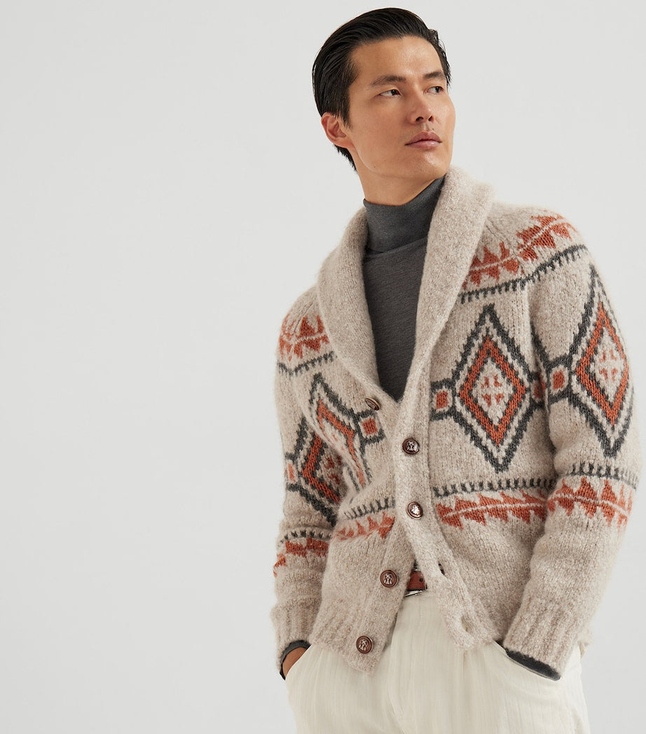 White Alpaca-Blend Jacquard Cardigan