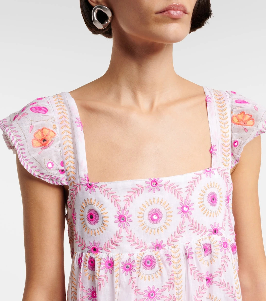 Juliet Dunn - Embroidered printed cotton minidress