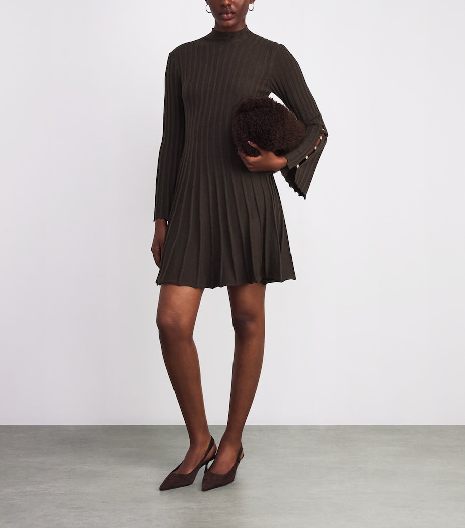 Maje Brown Long-Sleeve Mini Dress