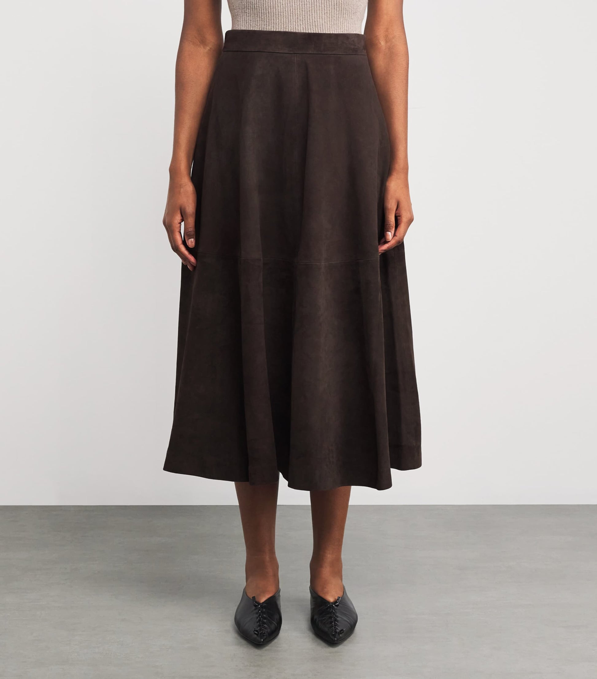 Róhe Brown Suede Midi Skirt