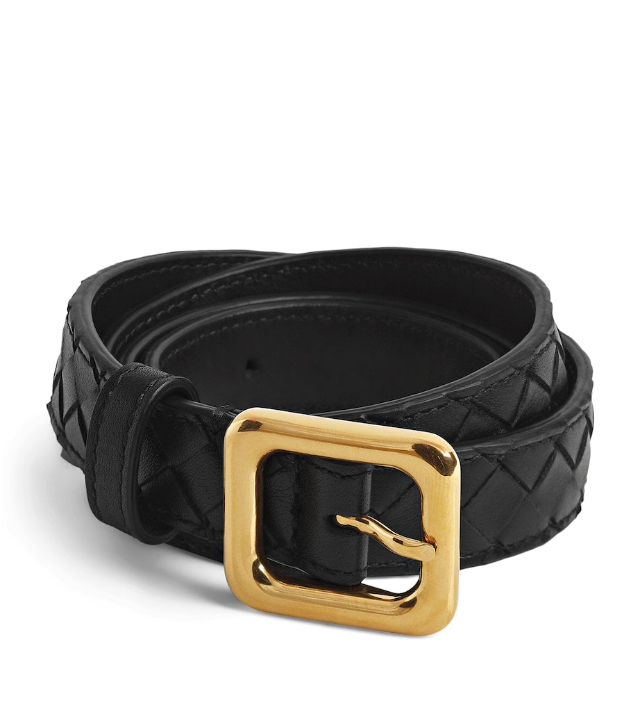 Bottega Veneta Black Calfskin Intrecciato Belt