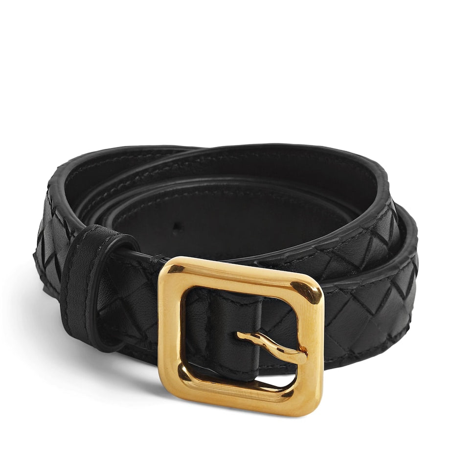 Bottega Veneta Black Calfskin Intrecciato Belt