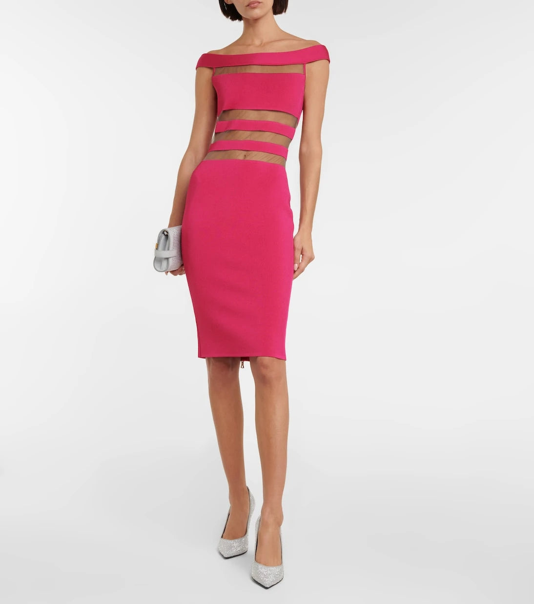 Balmain - Off-shoulder mesh-paneled minidress
