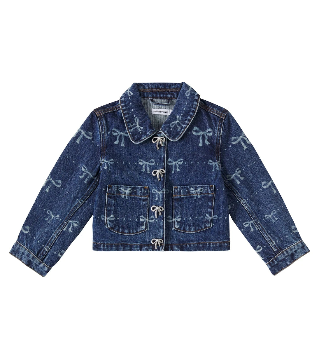 Self-Portrait Kids - Bow embellished printed denim jacket