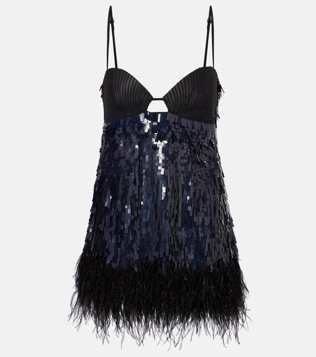 Johanna Ortiz - Feather-trimmed sequined minidress