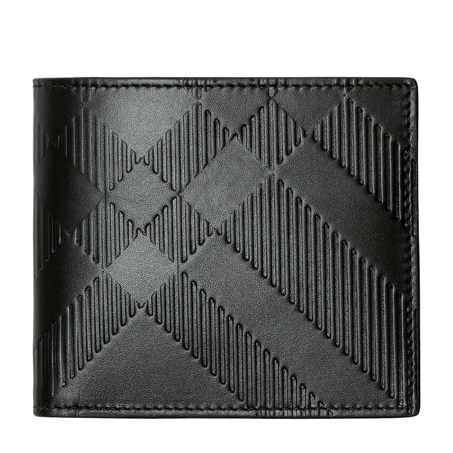 Burberry Leather Embossed Check Bifold Coin Wallet