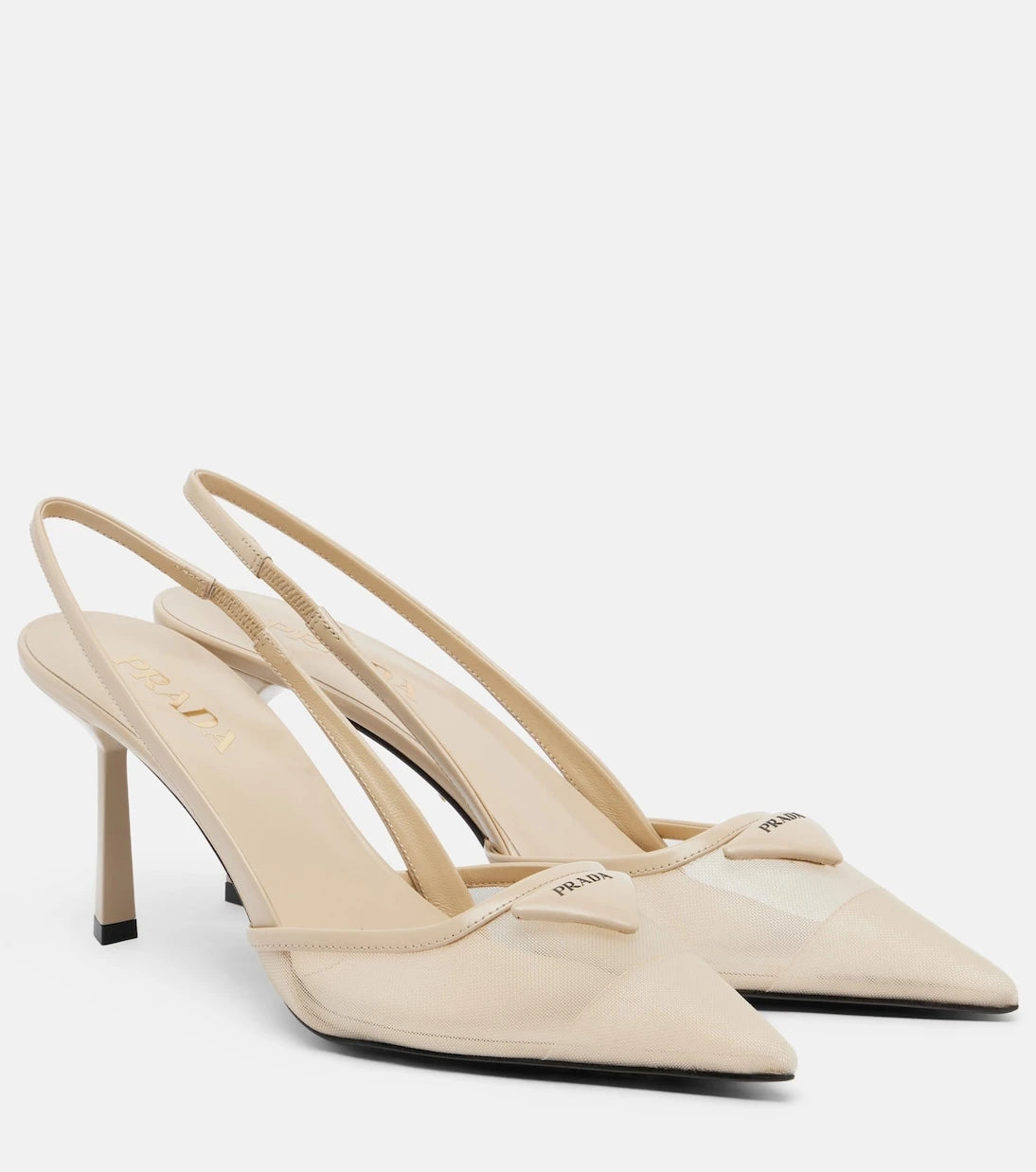 Prada - Leather-trimmed mesh slingback pumps
