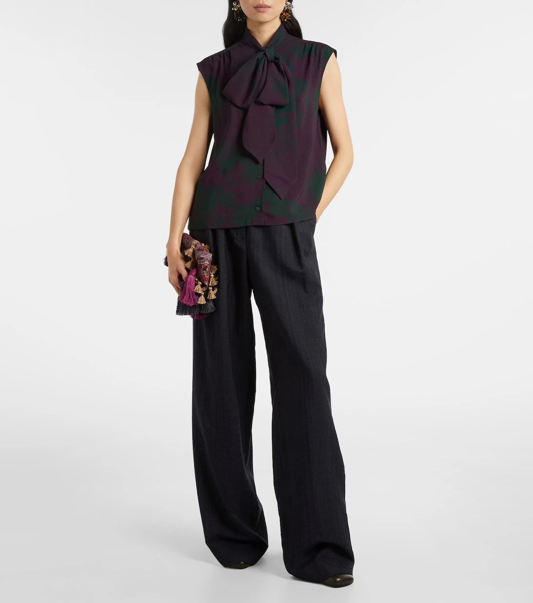 Dries Van Noten - Printed tie-neck top