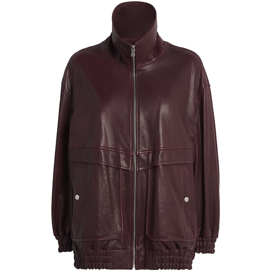 NOUR HAMMOUR Purple Beck Leather Bomber Jacket