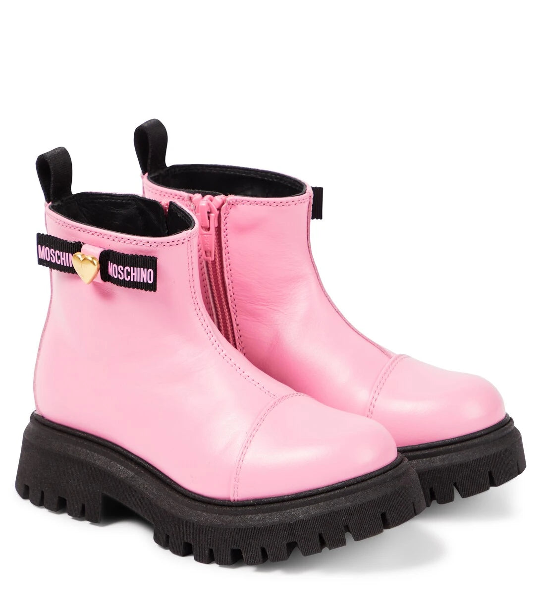 Moschino Kids - جزمة كاحل جلدية بشعار