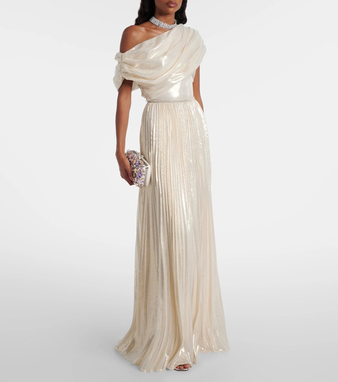 Self-Portrait - Asymmetric draped silk-blend chiffon maxi dress