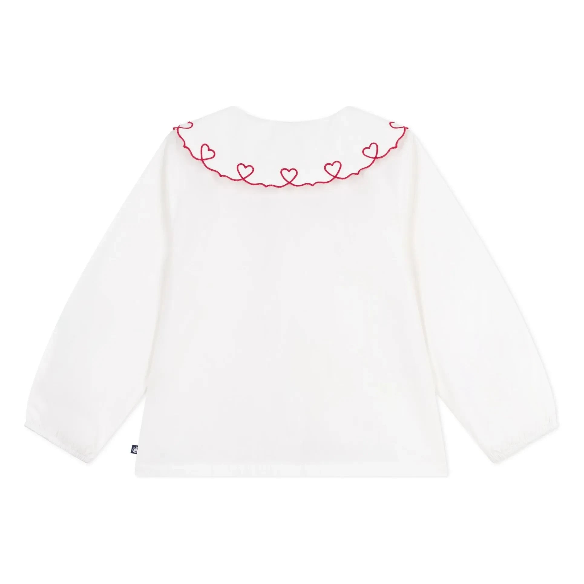 Petit Bateau - Organic cotton blouse with heart collar | White
