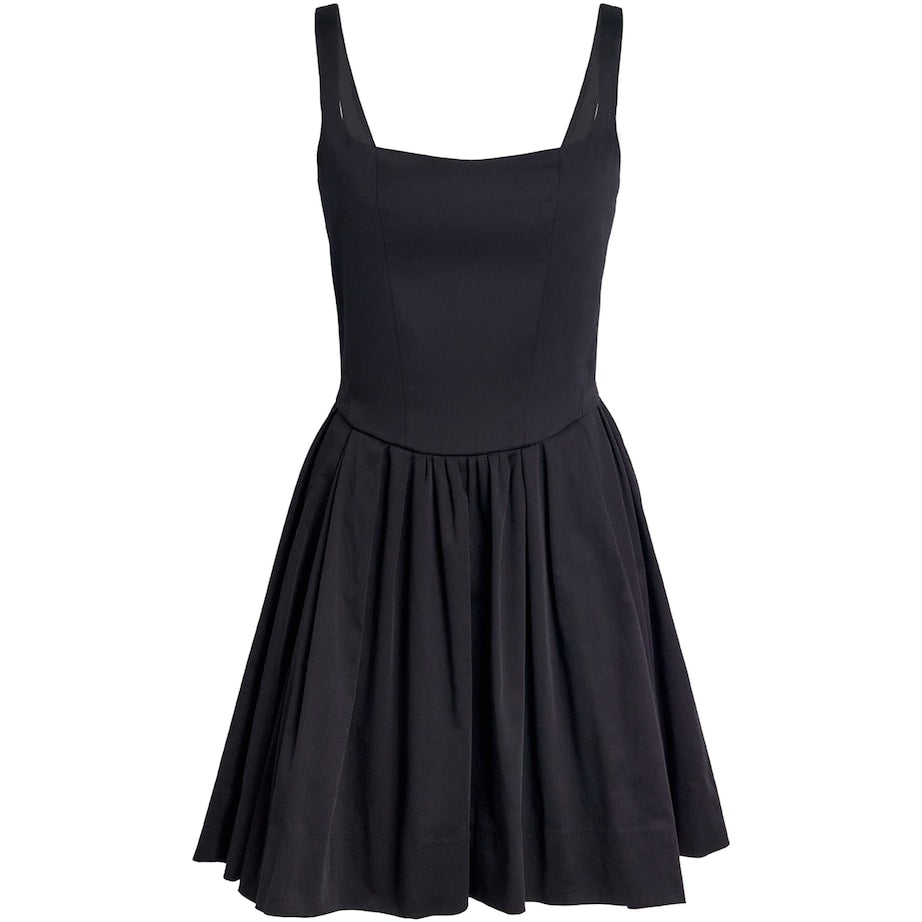 Black Cotton Square-Neck Mini Dress