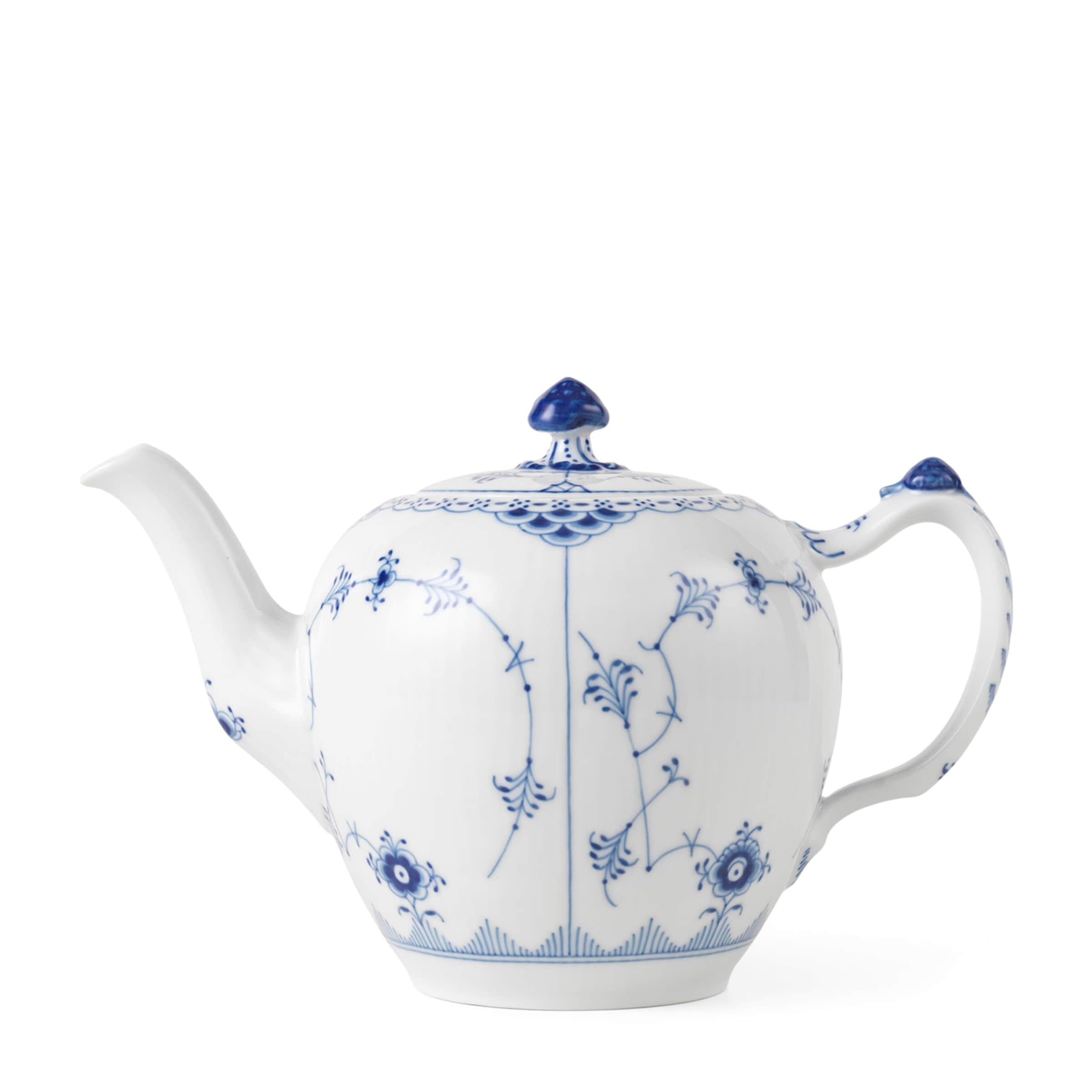 Blue Fluted Plain Half Lace Teapot (700ml)
