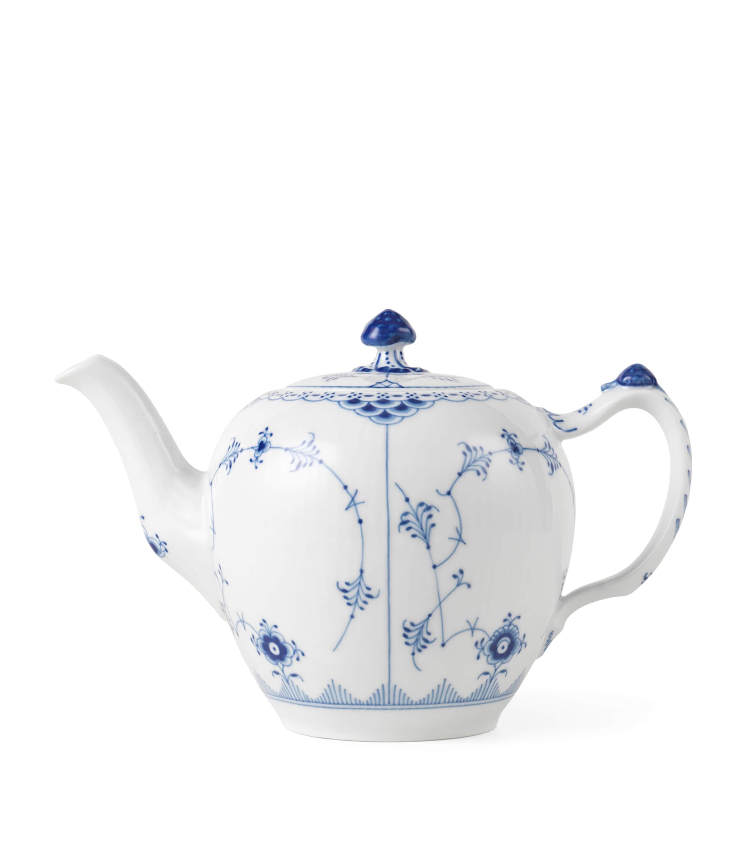 Blue Fluted Plain Half Lace Teapot (700ml)