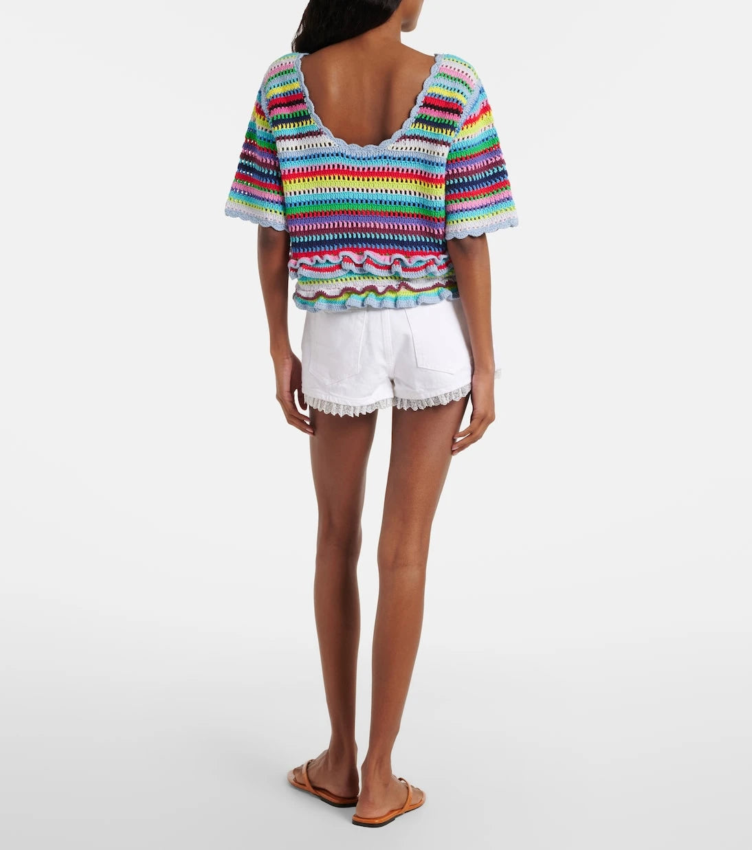 Ganni - Lace-trimmed denim shorts