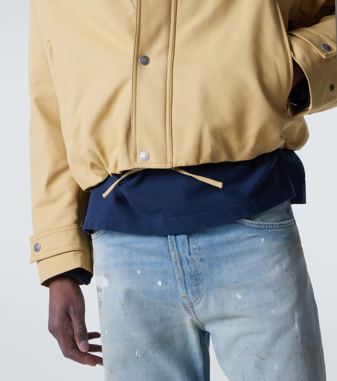 Acne Studios - سترة بلوزون من الساتان القطني المزيّن بالجلد