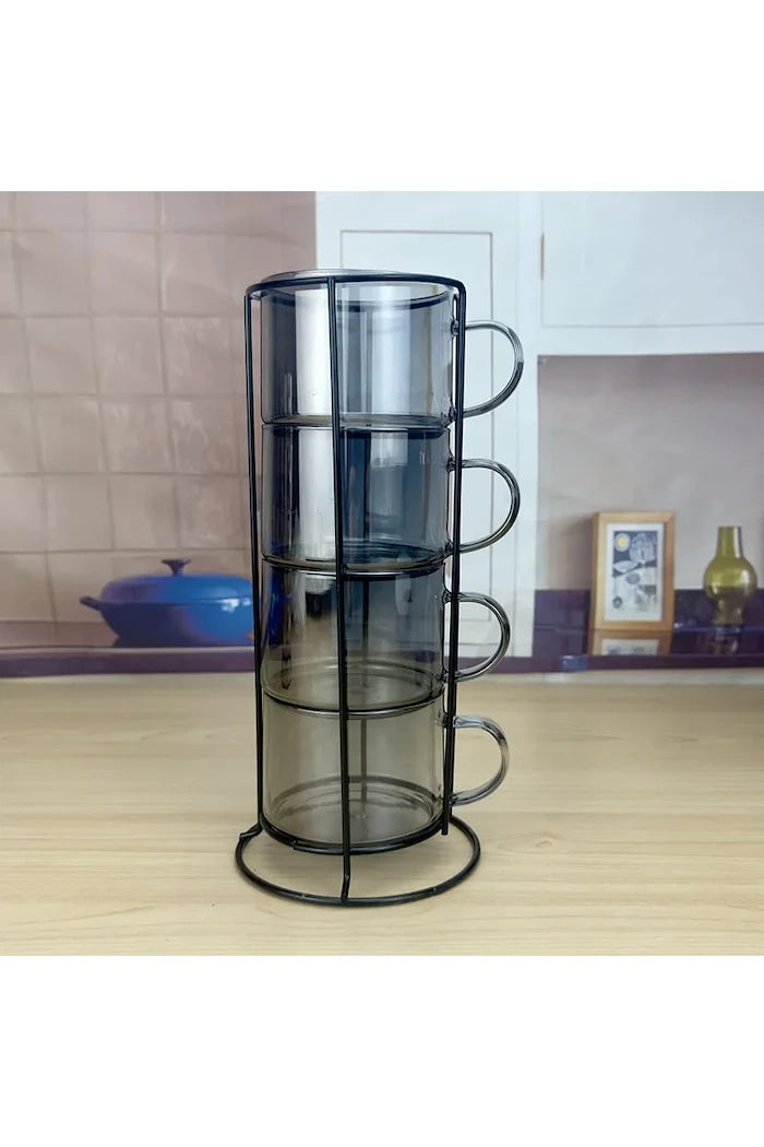 Комплект чаши със стойка Affek Design Peter Grey 350 ml (4 броя)