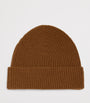 Brown Cashmere Rib-Knit Beanie
