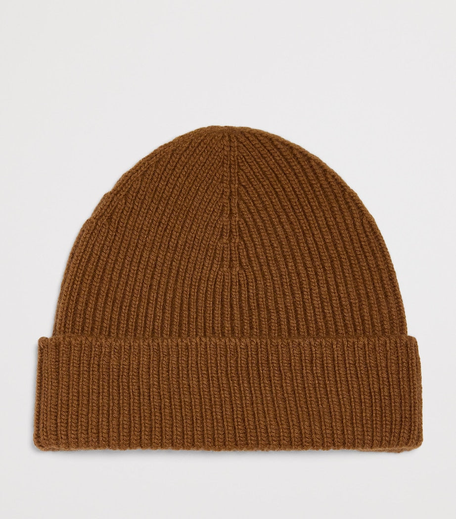 Brown Cashmere Rib-Knit Beanie