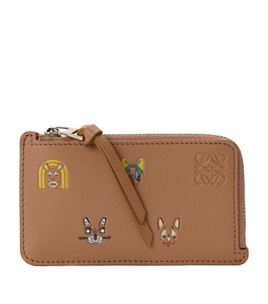 LOEWE Brown Leather Cats Coin Card Holder