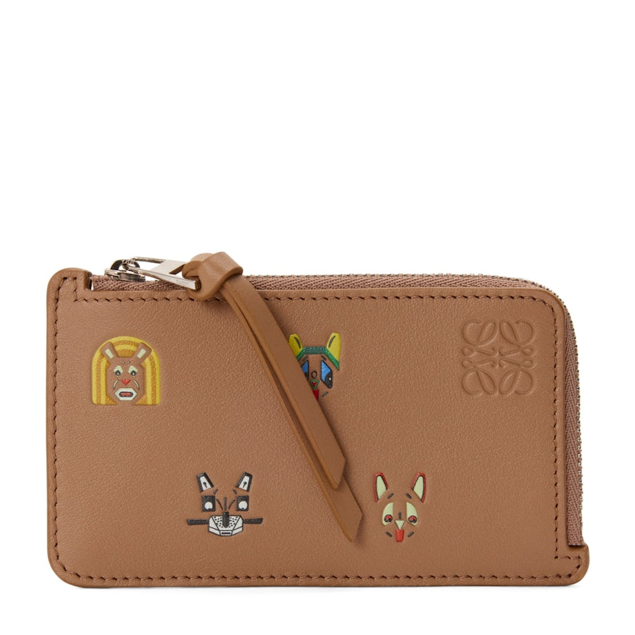 LOEWE Brown Leather Cats Coin Card Holder