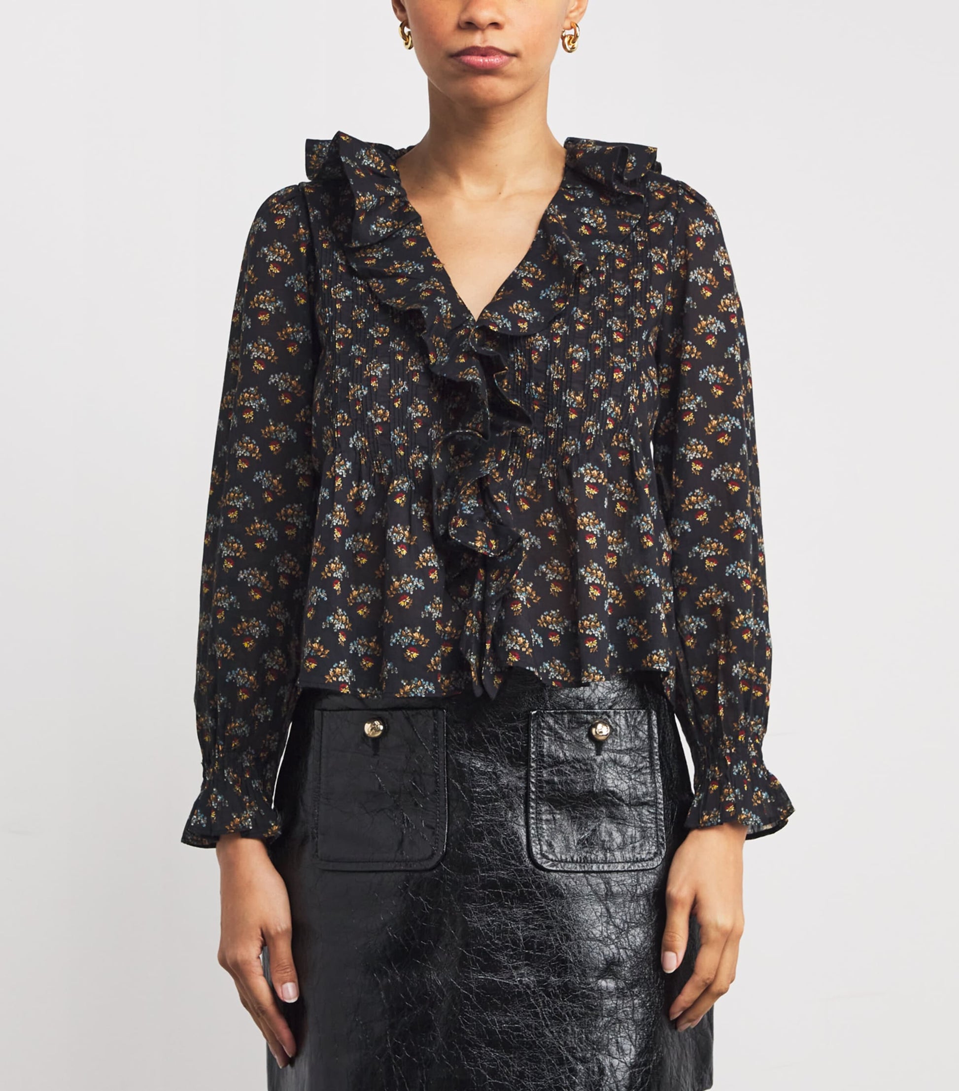 DÔEN Black Organic Cotton Voile Ruffled Hardy Blouse