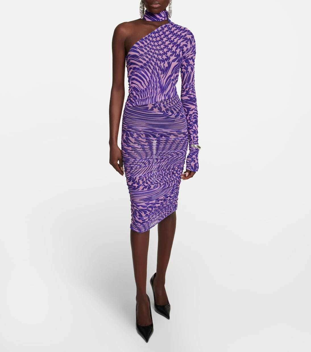 Mugler - Printed mesh cutout minidress