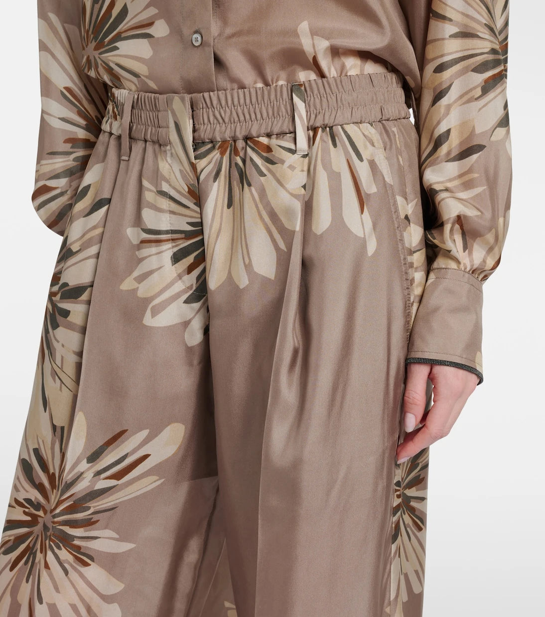 Brunello Cucinelli - Floral silk pongee wide-leg pants