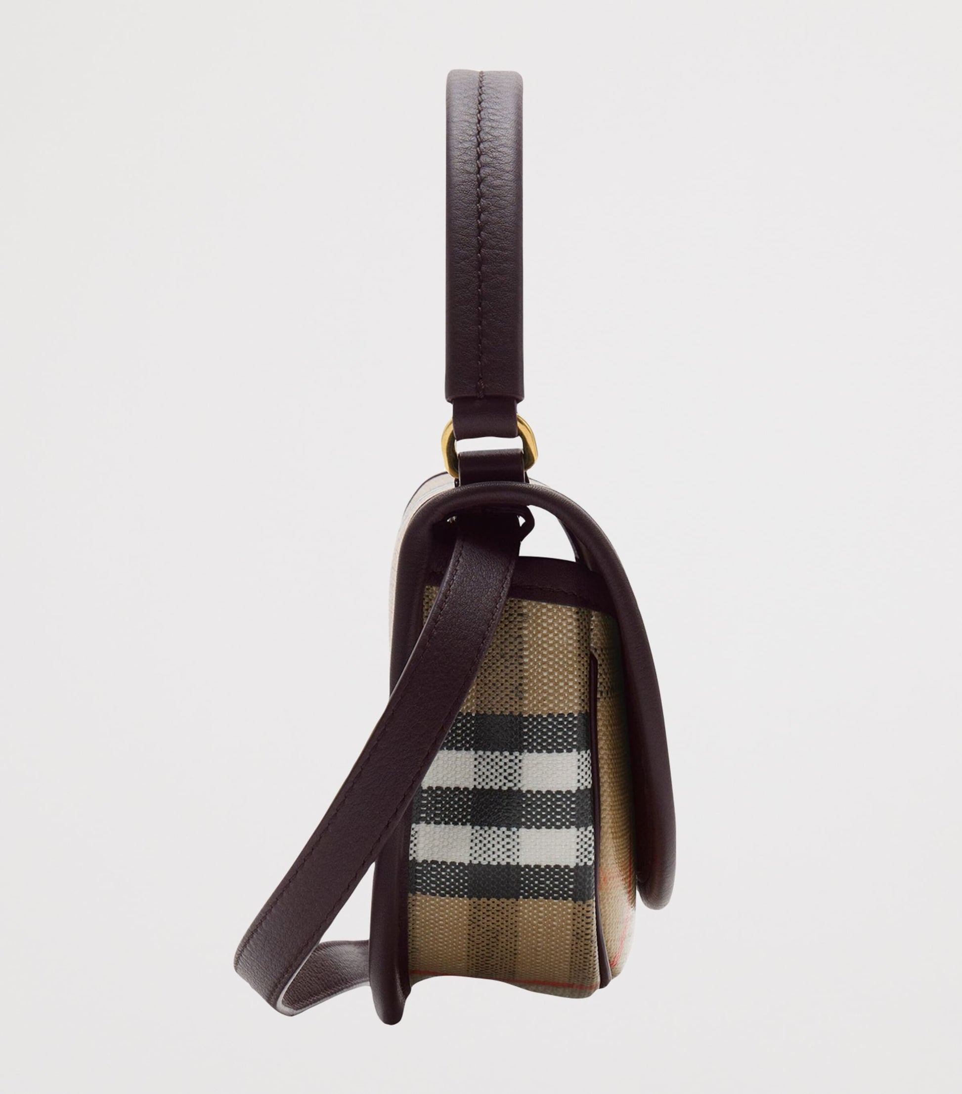 Beige Mini Check Top-Handle Bag