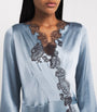 Silk Lace-Detail Long Robe BLEU GIVRE/EBEN