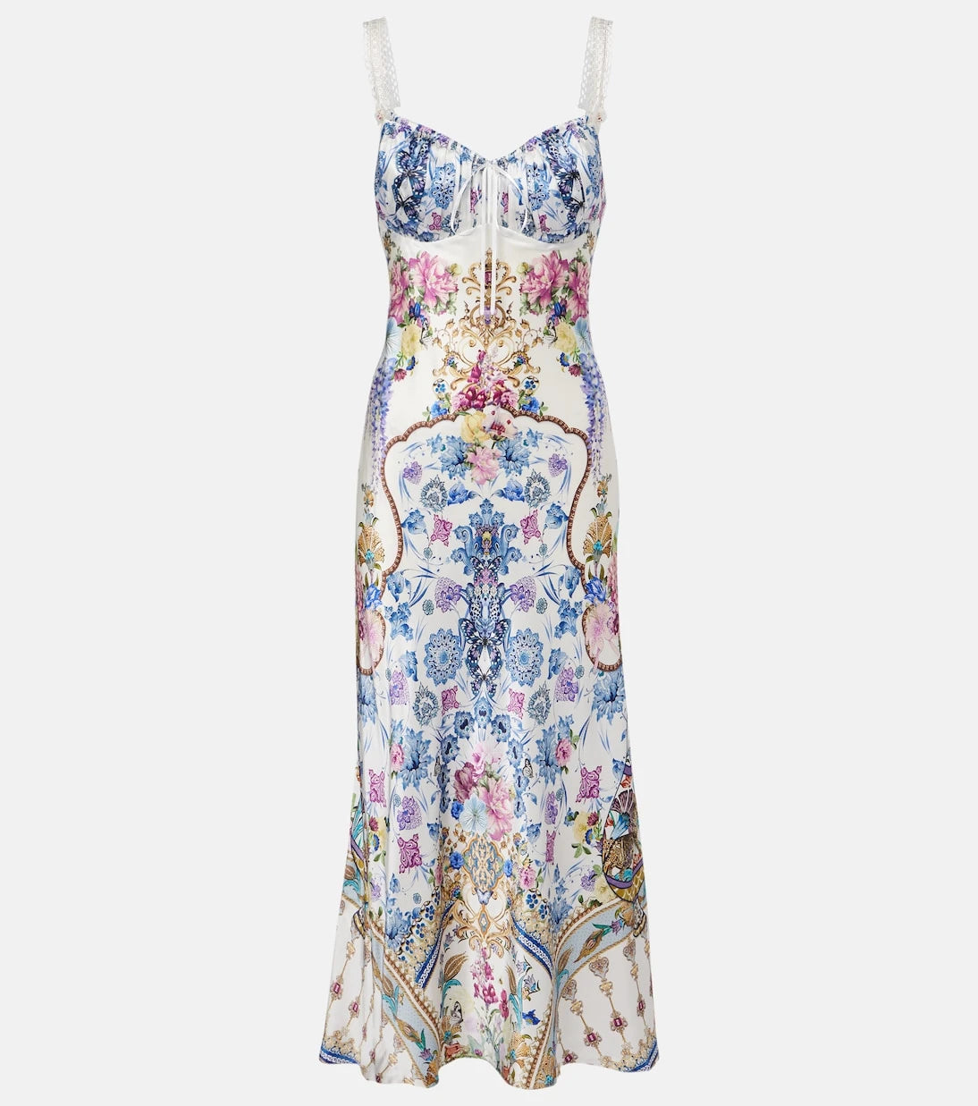 Camilla - Embellished printed silk satin midi dress