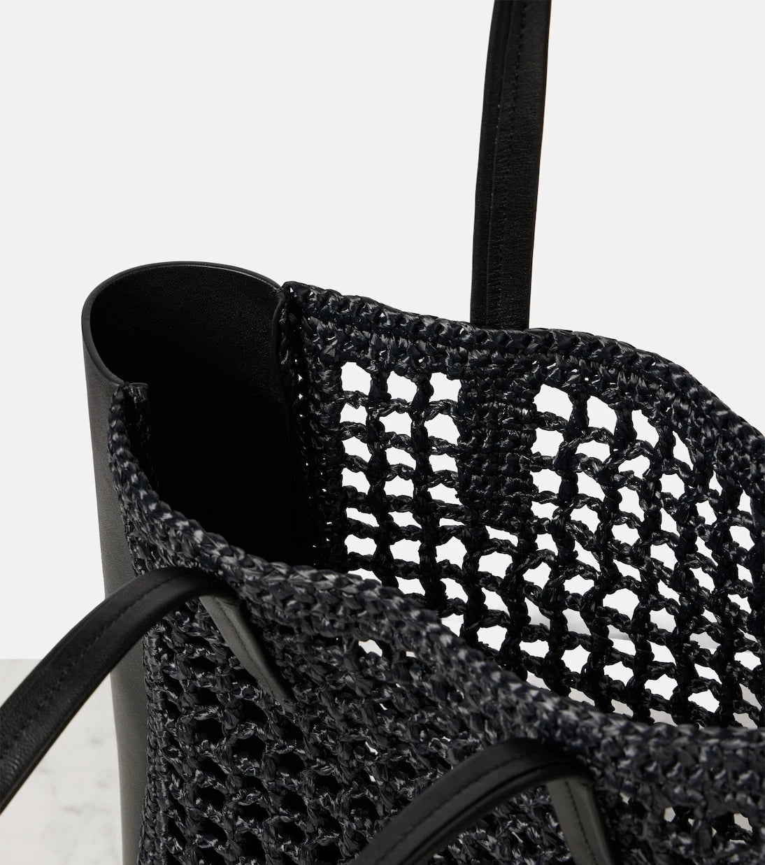 Khaite - Zoe Small leather-trimmed raffia tote bag