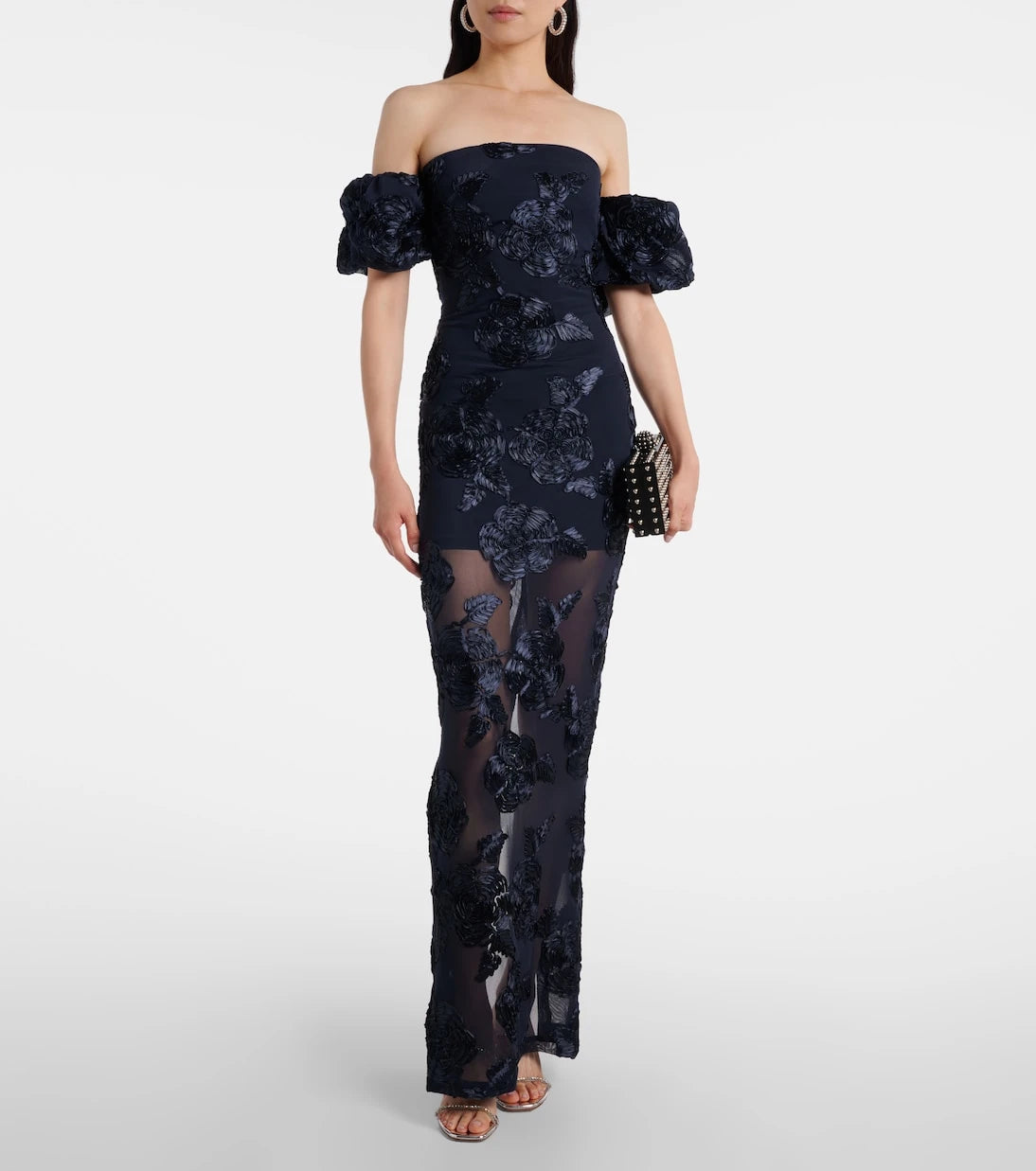 Rotate - Floral-appliqué mesh gown