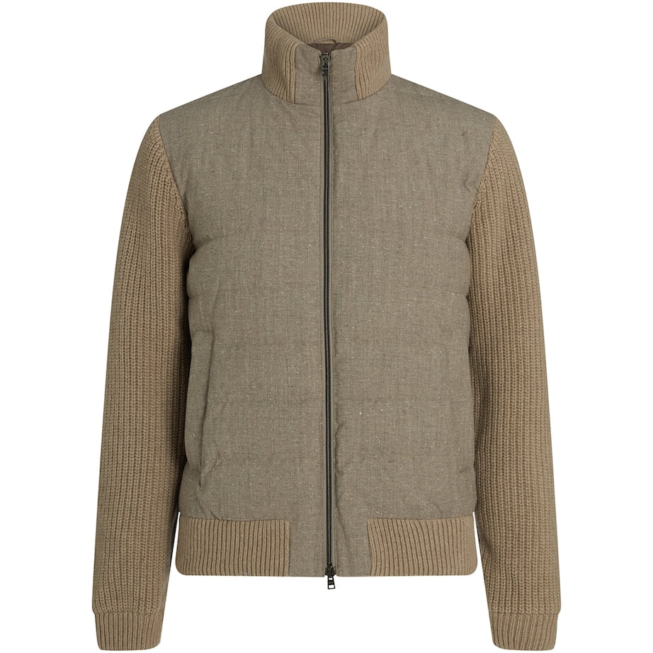 Brown Wool-Blend Padded Bomber Jacket