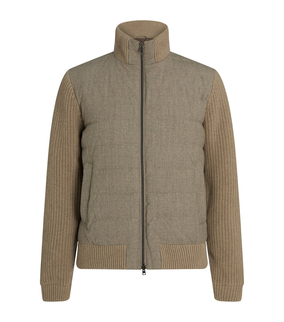 Brown Wool-Blend Padded Bomber Jacket