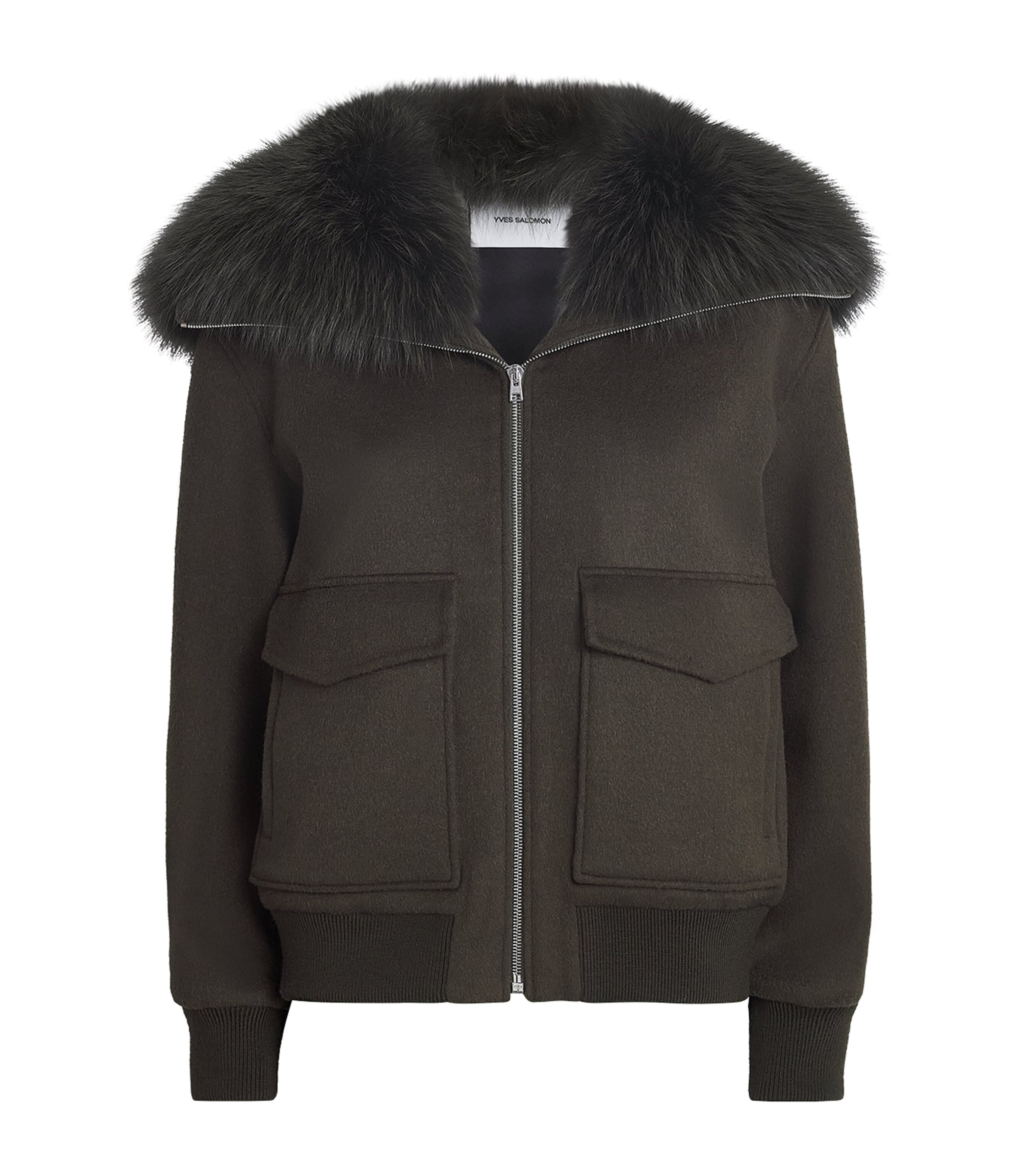 Yves Salomon Beige Wool-Cashmere Fur-Trim Jacket